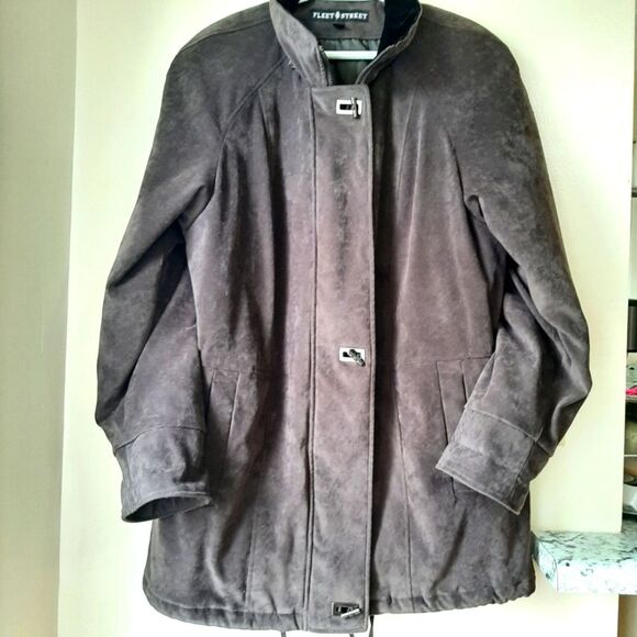 Fleet Street Faux Suede Velvety  Heavy Winter Coat Jacket Brown size Large - Picture 2 of 12